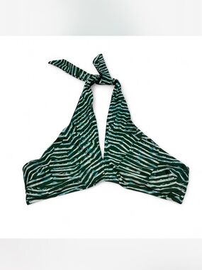 Aerie Green Stripe Halter Bikini Top